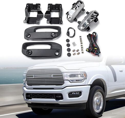 Full Set Fog Light Assembly Compatible for Dodge Ram 2500 3500 2019-2023 | LED Fog Lamps Pair with Switch, Wiring, Covers, Mounting Brackets | OE: CH1037152, CH1037153, CH2592158, CH2593158 in Kuwait