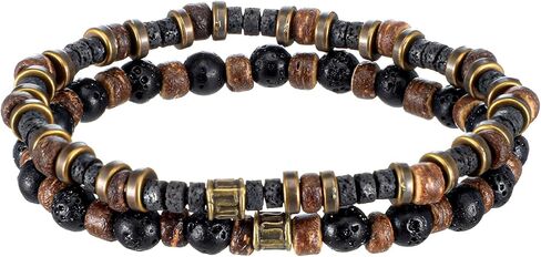 Wooden Beaded Bracelets For Men - Adjustable Stackable Jewelry Set - Brown Mens Beaded Bracelets in Saudi Arabia