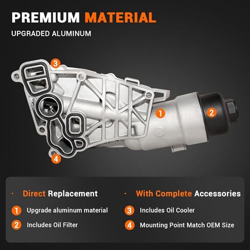 Aluminum Oil Cooler Filter Housing Assembly Compatible with BMW X1 2017-2019 Mini Cooper 2014-2019 Replace# 11428585235 11-42-8-585-235 in Kuwait