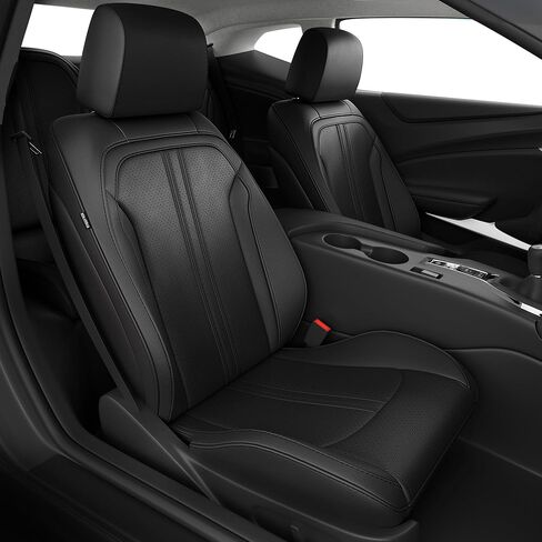 مجموعة أغطية مقاعد Chevy Camaro 2016-2024 كاملة، تناسب حسب الطلب الجيل السادس Camaro LT LS RS SS ZL كوبيه، وسادة حماية للسيارة مقاومة للماء من الجلد الصناعي الفاخر (أسود) in Kuwait