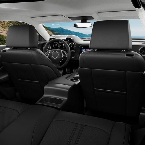 مجموعة أغطية مقاعد Chevy Camaro 2016-2024 كاملة، تناسب حسب الطلب الجيل السادس Camaro LT LS RS SS ZL كوبيه، وسادة حماية للسيارة مقاومة للماء من الجلد الصناعي الفاخر (أسود) in Kuwait