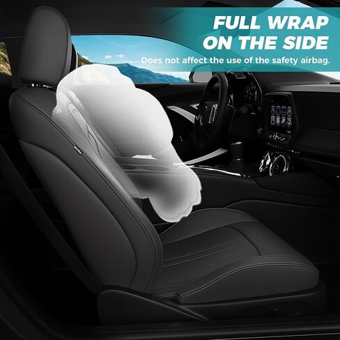 مجموعة أغطية مقاعد Chevy Camaro 2016-2024 كاملة، تناسب حسب الطلب الجيل السادس Camaro LT LS RS SS ZL كوبيه، وسادة حماية للسيارة مقاومة للماء من الجلد الصناعي الفاخر (أسود) in Kuwait