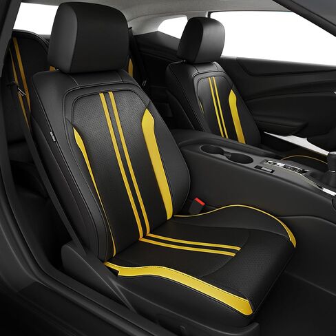 مجموعة أغطية مقاعد Chevy Camaro 2016-2024 كاملة، تناسب حسب الطلب الجيل السادس Camaro LT LS RS SS ZL كوبيه، وسادة حماية للسيارة مقاومة للماء من الجلد الصناعي الفاخر (أسود) in Kuwait