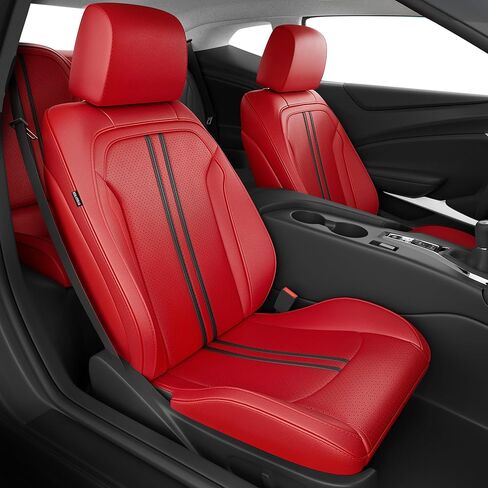 مجموعة أغطية مقاعد Chevy Camaro 2016-2024 كاملة، تناسب حسب الطلب الجيل السادس Camaro LT LS RS SS ZL كوبيه، وسادة حماية للسيارة مقاومة للماء من الجلد الصناعي الفاخر (أسود) in Kuwait