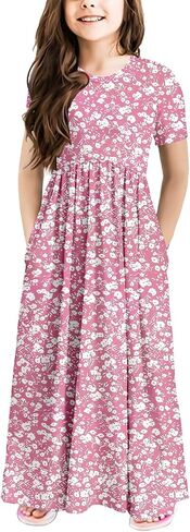 storeofbaby Girls Casual Maxi Floral Dress Long Sleeve Holiday Dresses with Pockets in Saudi Arabia