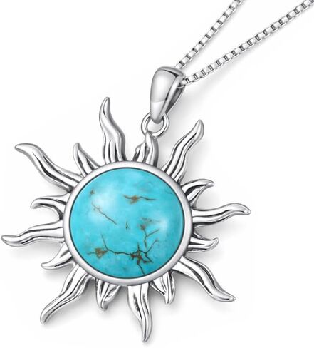 Turquoise Sun Pendant Necklace for Women - Bohemian Western Celestial Jewelry Gifts | Womens Dainty Boho Sunburst Charm with Natural Turquoise | Silver Chain Birthday Gift for Her in Saudi Arabia