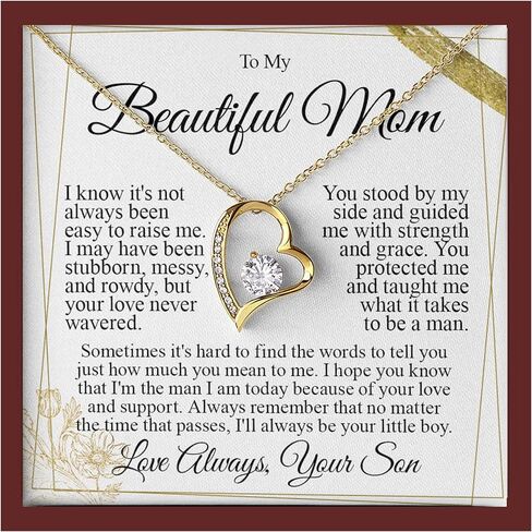 قلادة على شكل قلب من الذهب عيار 18 قيراط من LUXUS للأم - هدية قلادة للأم العاطفية من الابن أو الابنة - مجوهرات الحب مع بطاقة رسالة لعيد الميلاد والكريسماس وعيد الأم in Kuwait