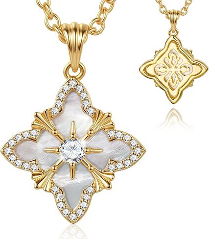 Women Four Leaf Clover Gold Necklace, 14k Gold Plated Lucky Pendant Necklace. Long Gold Necklace, Adjustable Chain 18-20 Inches. Exquisite Clover Jewelry, Vintage Jewelry for Women in Saudi Arabia