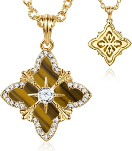 Women Four Leaf Clover Gold Necklace, 14k Gold Plated Lucky Pendant Necklace. Long Gold Necklace, Adjustable Chain 18-20 Inches. Exquisite Clover Jewelry, Vintage Jewelry for Women in Saudi Arabia