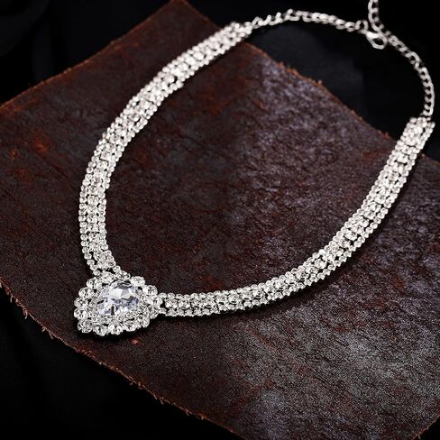 قلادة بحجر الراين مكتنزة للنساء قلادات كريستال فضية كبيرة قلادات الزفاف للعرائس مجوهرات حفلة موسيقية in Kuwait