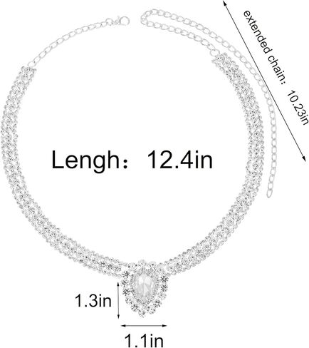 قلادة بحجر الراين مكتنزة للنساء قلادات كريستال فضية كبيرة قلادات الزفاف للعرائس مجوهرات حفلة موسيقية in Kuwait