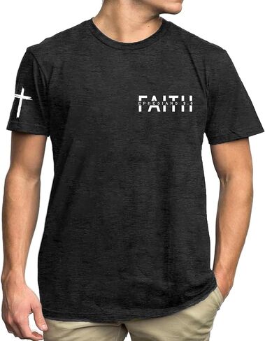 Christian Shirts Men Faith T Shirt Vintage Cross Printed Religious Inspirational Bible Verse Tee Tops in Saudi Arabia