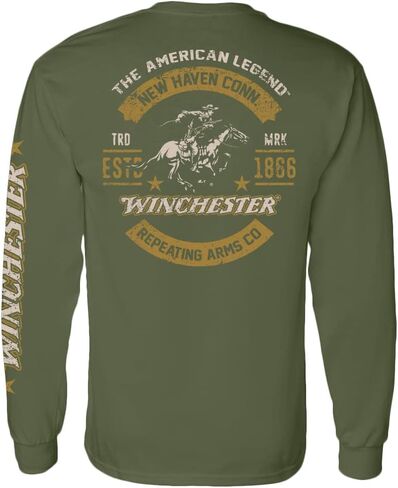 تي شيرت قطني بأكمام طويلة مطبوع عليه The American Rider Rider من Winchester Official للرجال والنساء والجنسين in Kuwait