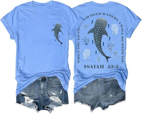Whale Shark Shirt Vintage Christian Religious Bible Verse When You Go Through Deep Waters Shirt Unisex in Saudi Arabia