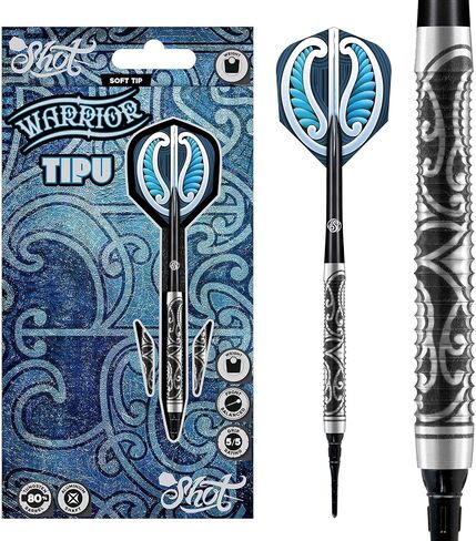 Shot Darts Soft Tip Warrior Tipu (18g/20g) 80% Tungsten Barrels Front Weighted with Secure Grip for Maximum Aerodynamics Professional Dart Set and Flights Made in New Zealand Plastic Tip Bar Darts in Kuwait