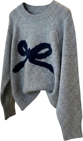 Verdusa Women's Coquette Bow Cozy Sweaters Fall Pullovers Raglan Sleeve Knit Tops in Saudi Arabia