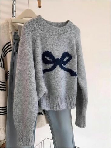 Verdusa Women's Coquette Bow Cozy Sweaters Fall Pullovers Raglan Sleeve Knit Tops in Saudi Arabia