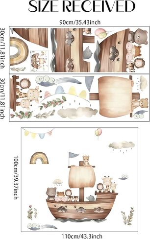 Cartoon Noah's Ark Animal Wall Decal, Lion, Little Bear, Giraffe Boat Animals Wall Stickers Perfect for Your Child's Girls and Boys Bedroom Baby Room Nursery Or Kids Room Ocean Themed Decoration in Saudi Arabia
