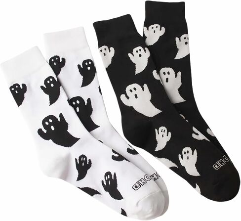 جوارب شبح الهالوين للسيدات، جوارب طاقم رعب مبتكرة للرجال، جوارب برسومات غير تقليدية باللونين الأسود والأبيض قطعتان in Kuwait