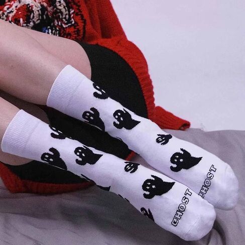 جوارب شبح الهالوين للسيدات، جوارب طاقم رعب مبتكرة للرجال، جوارب برسومات غير تقليدية باللونين الأسود والأبيض قطعتان in Kuwait