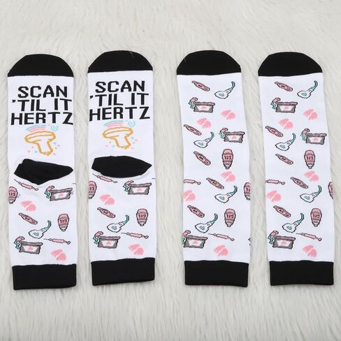 PXTIDY 2 Pairs Scan Til' It Hertz Sonography Nurse Gift Sonographer Socks Ultrasound Technologist Gift Radiology Socks in Saudi Arabia
