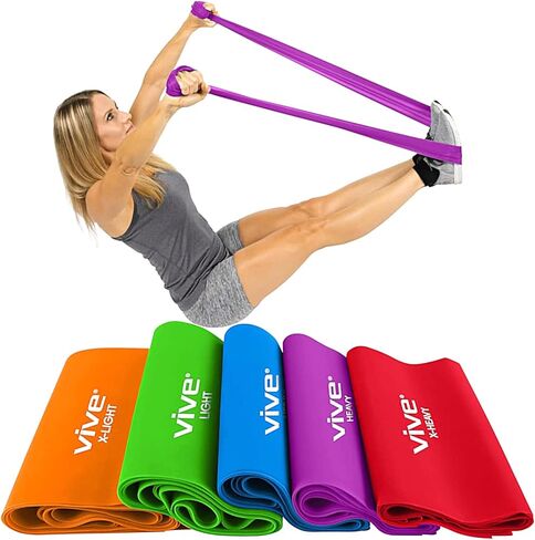 Vive Loop Bands (6 Pack) - Multi Resistance Straight Elastic Set - Stretch Kit for Men, Women, Toning Hip, Butt, Arm, Leg, Booty, Physical Therapy Yoga, Pilates Strength Training - Gym, Home Workout in Saudi Arabia