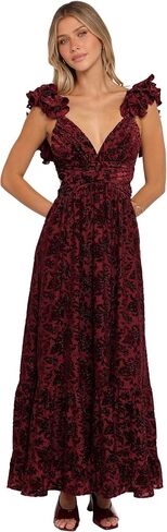 Petal & Pup Women's Harmony-Maxi-Dress-Burgundy-Metallic-Floral in Saudi Arabia