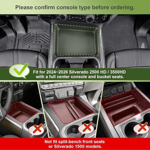 Center Console Organizer Compatible with 2024-2026 Chevy Silverado 2500 HD/3500HD Interior Accessories, Armrest Compartment Divider Insert Storage Tray (Fit Full Console w/Bucket Seats Only) in Saudi Arabia