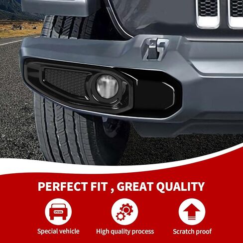 Fog Light Covers & Front Bumper Anti-Collision Block Trim Compatible with Jeep Wrangler JL JLU & Gladiator JT Accessories 2018-2023, Black in Saudi Arabia