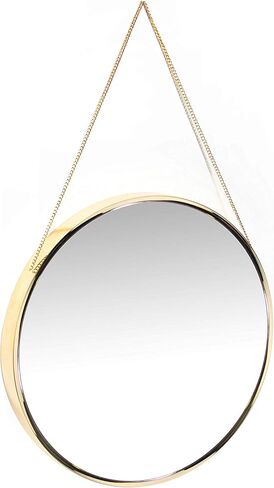 Infinity Instruments Franc Large 18 inch Round Wall Mirror with Chain, Easy-to-Hang Circular Wall Mirror with Durable Metal Chain, add Fashion to Any Room, Gold in Kuwait