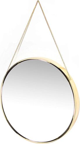Infinity Instruments Franc Large 18 inch Round Wall Mirror with Chain, Easy-to-Hang Circular Wall Mirror with Durable Metal Chain, add Fashion to Any Room, Gold in Kuwait