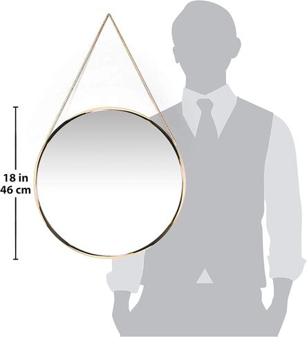 Infinity Instruments Franc Large 18 inch Round Wall Mirror with Chain, Easy-to-Hang Circular Wall Mirror with Durable Metal Chain, add Fashion to Any Room, Gold in Kuwait