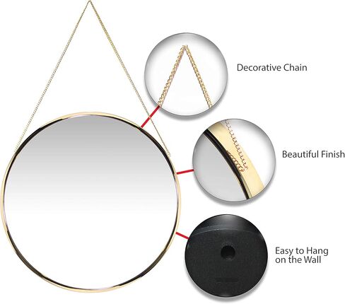 Infinity Instruments Franc Large 18 inch Round Wall Mirror with Chain, Easy-to-Hang Circular Wall Mirror with Durable Metal Chain, add Fashion to Any Room, Gold in Kuwait
