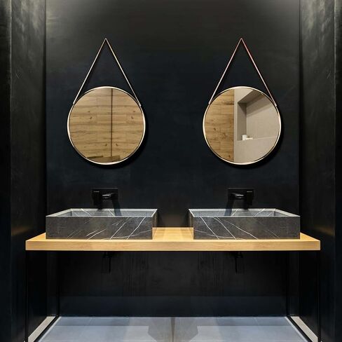 Infinity Instruments Franc Large 18 inch Round Wall Mirror with Chain, Easy-to-Hang Circular Wall Mirror with Durable Metal Chain, add Fashion to Any Room, Gold in Kuwait