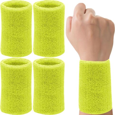 6 Inch Wrist Sweatbands Tennis Wrist Bands Absorbent Sweat Band for Men and Women Sport Long Wrist Bands, Breathable Cotton Athletic Sweatbands for Basketball, Workout, Running (4 Pack)-Orange in Saudi Arabia
