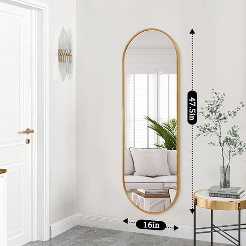 JJUUYOU مرآة بيضاوية كاملة الطول مرآة 48 بوصة × 18 بوصة إطار من الألومنيوم مرايا معلقة على الحائط للحمام الجداري ومرايا غرفة المعيشة وغرفة النوم ومدخل الديكور in Kuwait