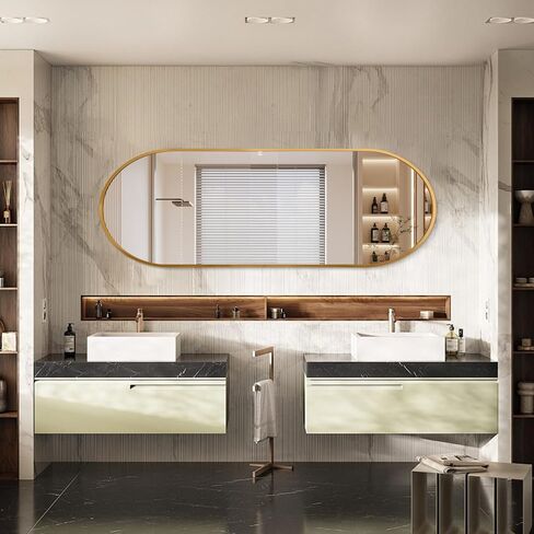 JJUUYOU مرآة بيضاوية كاملة الطول مرآة 48 بوصة × 18 بوصة إطار من الألومنيوم مرايا معلقة على الحائط للحمام الجداري ومرايا غرفة المعيشة وغرفة النوم ومدخل الديكور in Kuwait