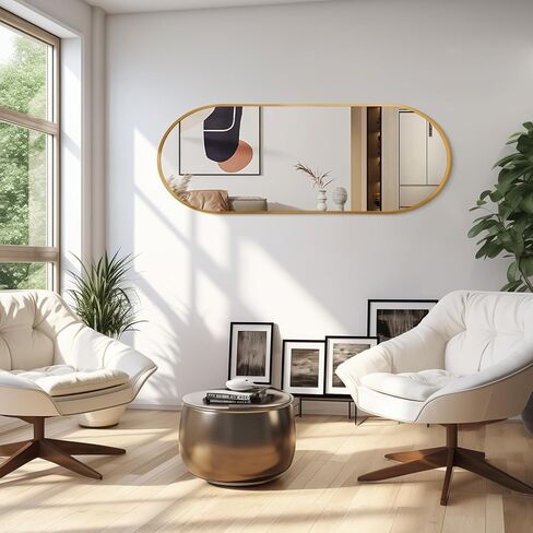 JJUUYOU مرآة بيضاوية كاملة الطول مرآة 48 بوصة × 18 بوصة إطار من الألومنيوم مرايا معلقة على الحائط للحمام الجداري ومرايا غرفة المعيشة وغرفة النوم ومدخل الديكور in Kuwait