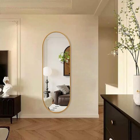 JJUUYOU مرآة بيضاوية كاملة الطول مرآة 48 بوصة × 18 بوصة إطار من الألومنيوم مرايا معلقة على الحائط للحمام الجداري ومرايا غرفة المعيشة وغرفة النوم ومدخل الديكور in Kuwait