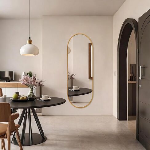 JJUUYOU مرآة بيضاوية كاملة الطول مرآة 48 بوصة × 18 بوصة إطار من الألومنيوم مرايا معلقة على الحائط للحمام الجداري ومرايا غرفة المعيشة وغرفة النوم ومدخل الديكور in Kuwait