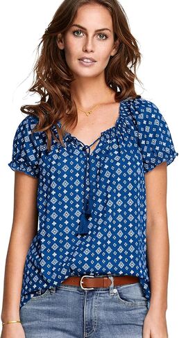 ellos Plus Size Ruffle Trim Peasant Blouse in Saudi Arabia