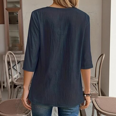 Women's Casual V-Neck Shirt, Loose-Fitting and Simple Long top. in Saudi Arabia