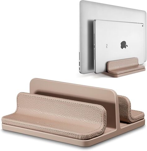 Leather Vertical Laptop Stand,Dual Laptop Holder Stand,Laptop Organizer with Adjustable Dock (18-26mm/0.7-1 in) for All MacBook/Tablet/Surface/Dell/iPad (Apricot) in Kuwait