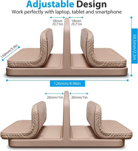 Leather Vertical Laptop Stand,Dual Laptop Holder Stand,Laptop Organizer with Adjustable Dock (18-26mm/0.7-1 in) for All MacBook/Tablet/Surface/Dell/iPad (Apricot) in Kuwait