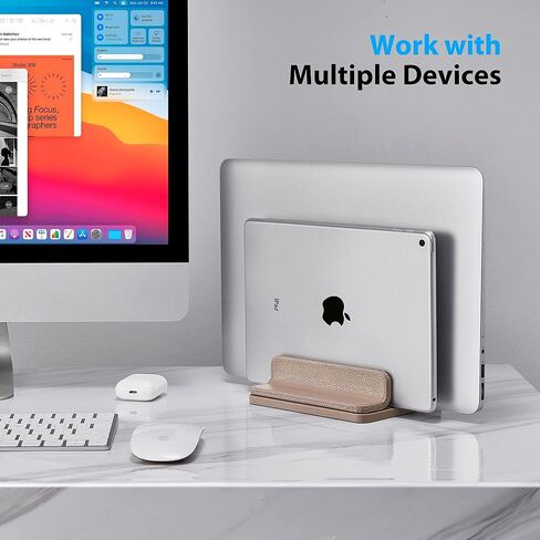Leather Vertical Laptop Stand,Dual Laptop Holder Stand,Laptop Organizer with Adjustable Dock (18-26mm/0.7-1 in) for All MacBook/Tablet/Surface/Dell/iPad (Apricot) in Kuwait