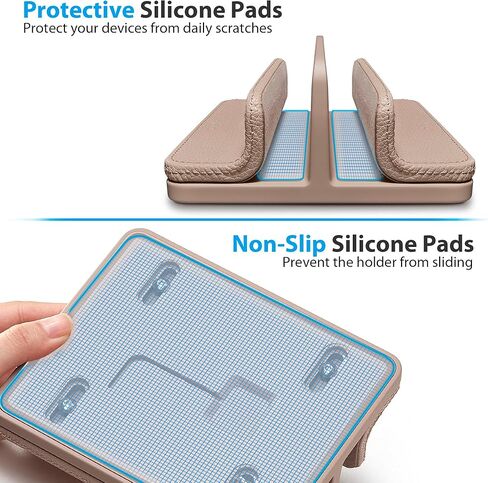 Leather Vertical Laptop Stand,Dual Laptop Holder Stand,Laptop Organizer with Adjustable Dock (18-26mm/0.7-1 in) for All MacBook/Tablet/Surface/Dell/iPad (Apricot) in Kuwait