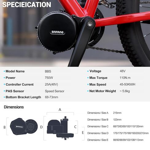 BAFANG BBS02B Mid Drive Motor Kit,48V 750W UART Bus Ebike Conversion Kit with LCD Display, USB Programmable, Fits 68-73mm Bottom Bracket, Battery Optional in Kuwait