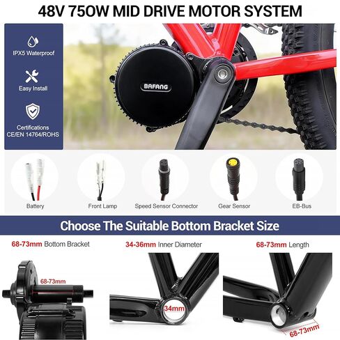 BAFANG BBS02B Mid Drive Motor Kit,48V 750W UART Bus Ebike Conversion Kit with LCD Display, USB Programmable, Fits 68-73mm Bottom Bracket, Battery Optional in Kuwait