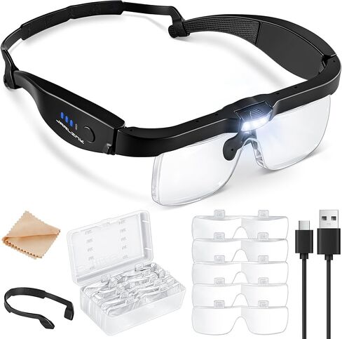 JARLINK Magnifying Glass with Light, Magnifying Glasses with 5 Lenses 0.75-4.0X and 3 LED Lights, Rechargeable Headset Magnifying Glasses for Close Work, Crafts, Reading, Jewelry and Model Makers in Saudi Arabia