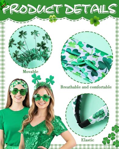 St. Patrick's Day Headband Set, 8 Pcs St Patricks Day Accessories with Green Irish Clover Head Bopper Sunglasses for Lucky Saint Patrick's Day Spring Themed Party in Kuwait